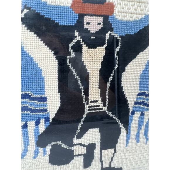 2 Needlepoint 17" Framed Art Horah Dancing Rabbi Judaism Judaic Jewish Hora SET - Picture 7 of 16